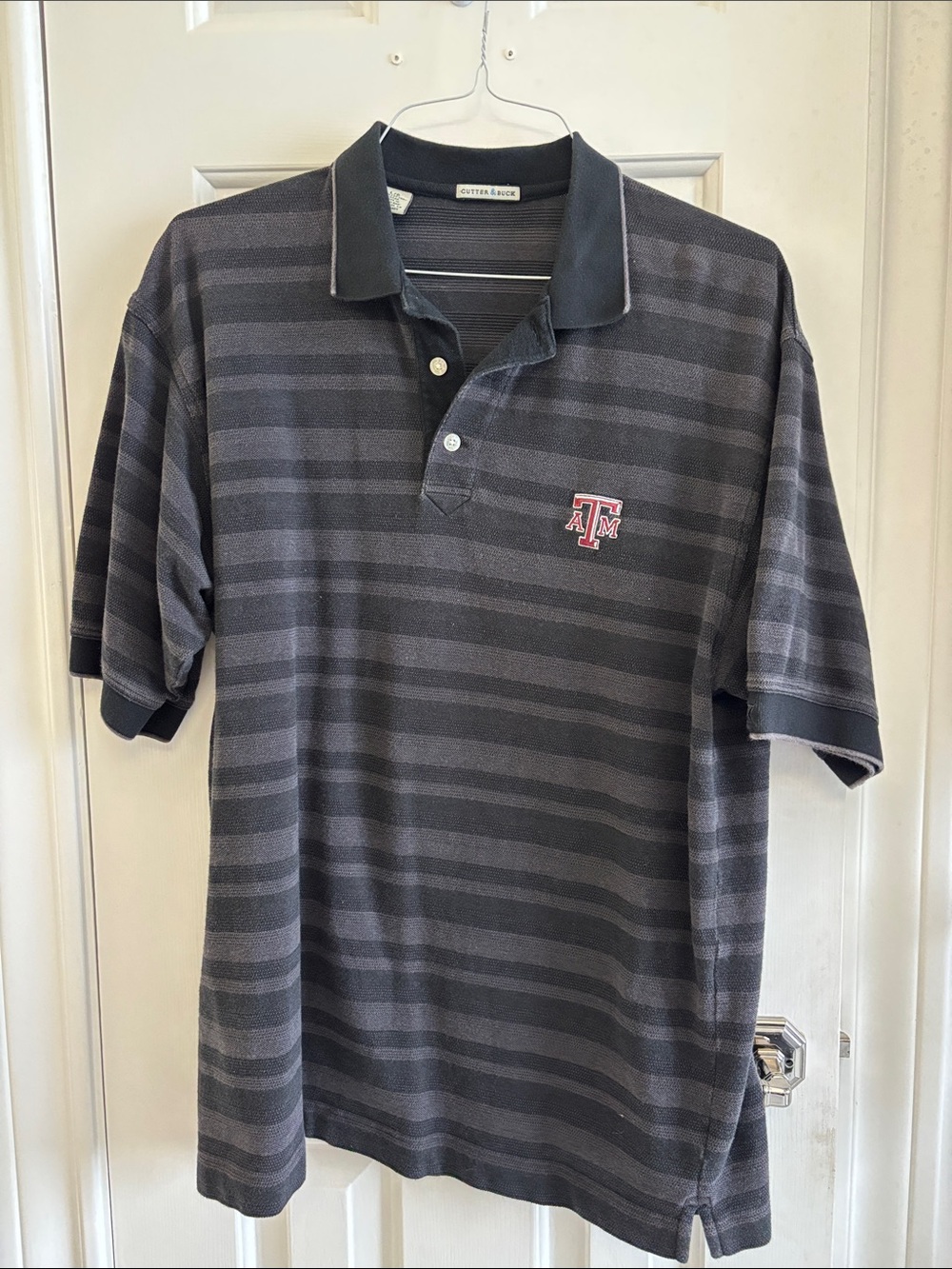 Cutter & Buck Black and Gray Striped Polo with Embroidered Logo